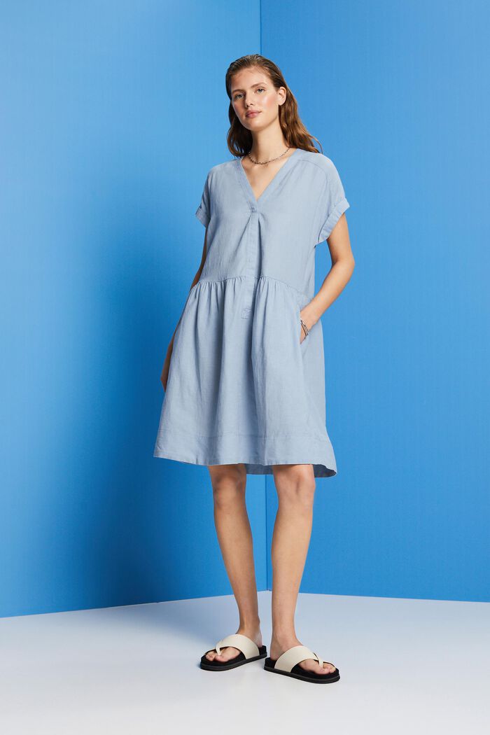 Košilové šaty z bavlny a lnu, LIGHT BLUE LAVENDER, detail image number 4