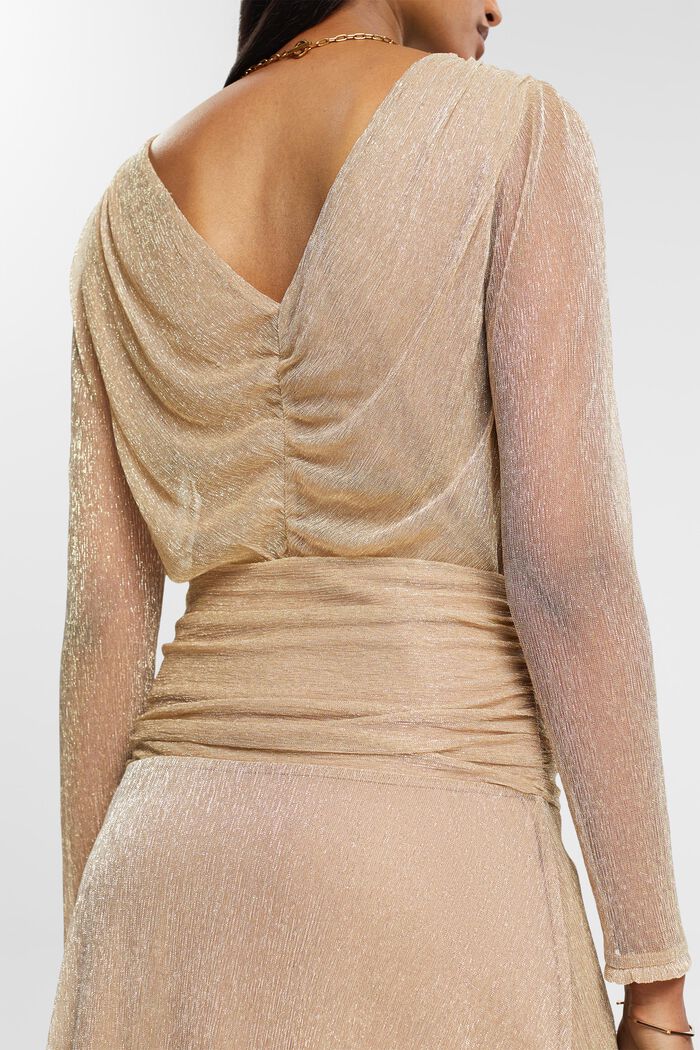 Třpytivé síťované šaty s nařaseným pasem, DUSTY NUDE, detail image number 4