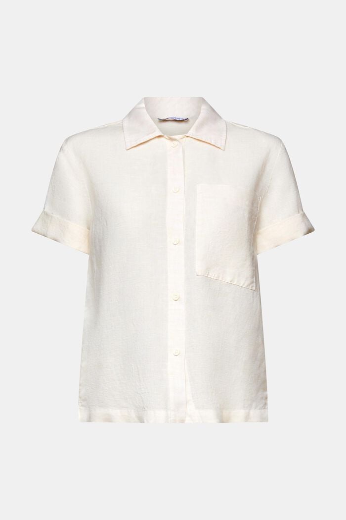 Košilová halenka ze směsi bavlny a lnu, CREAM BEIGE, detail image number 6