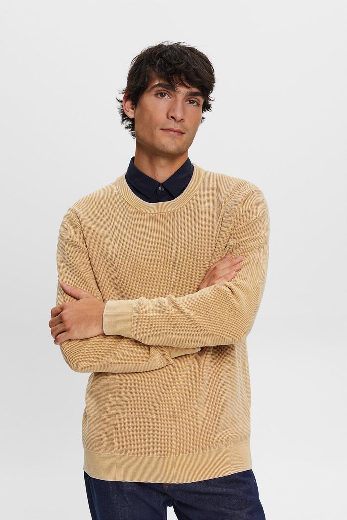 Basic pulovr s kulatým výstřihem, 100 % bavlna, BEIGE, detail image number 3