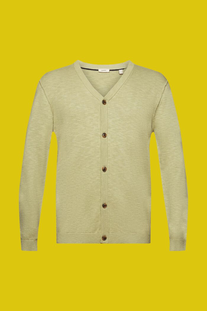 Kardigan se špičatým výstřihem, směs bavlny a lnu, LIGHT GREEN, detail image number 6