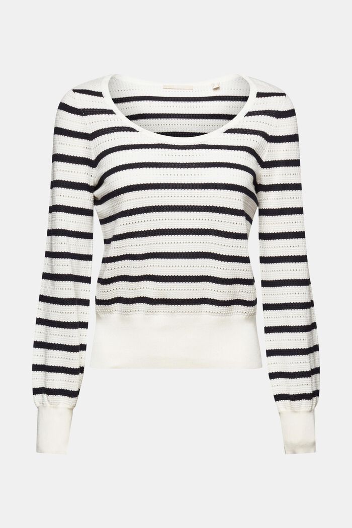 Bavlněný pulovr s dírkovaným vzorem, OFF WHITE, detail image number 6