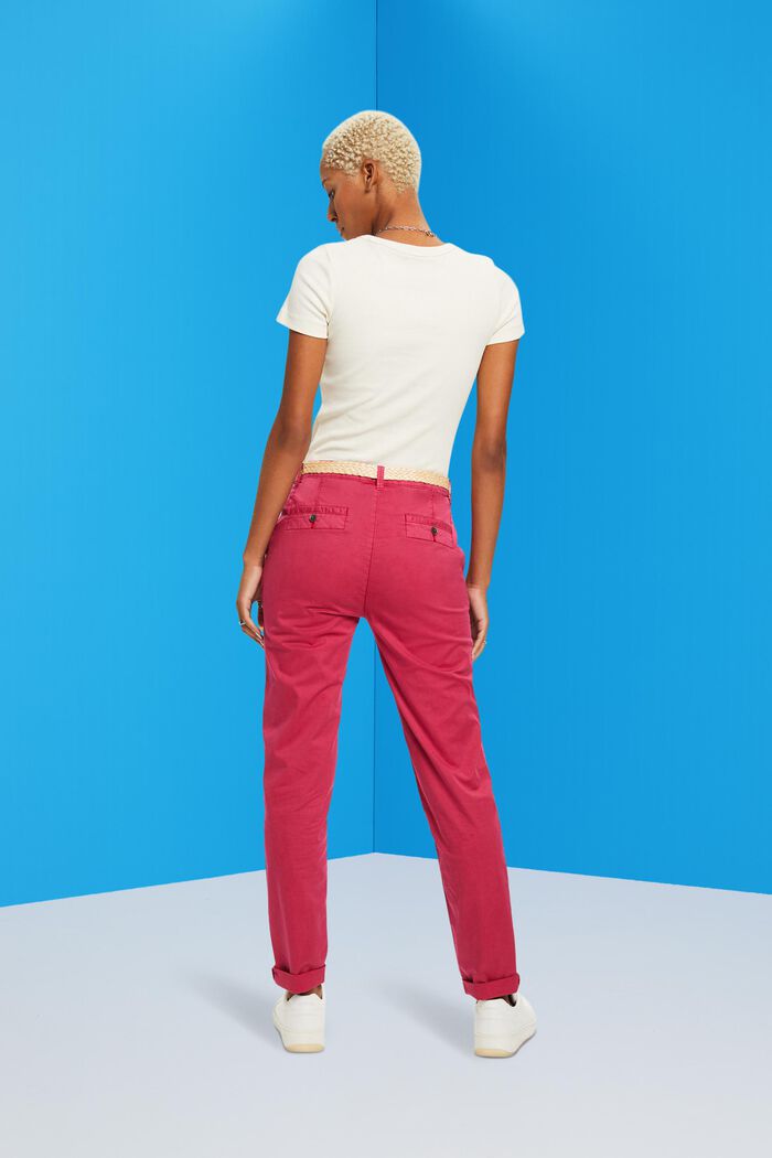 Lehké strečové kalhoty chino s opaskem, DARK PINK, detail image number 3