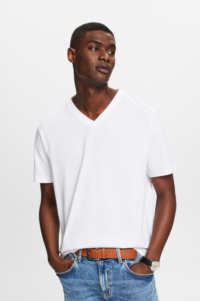 Tričko z bio bavlny, se špičatým výstřihem, WHITE, detail image number 0