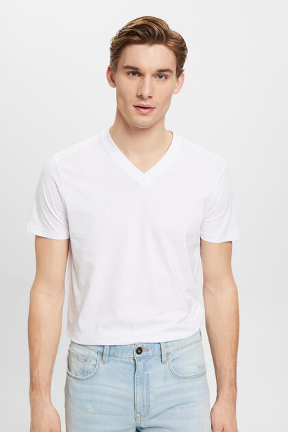 Bavlněné tričko Slim Fit se špičatým výstřihem