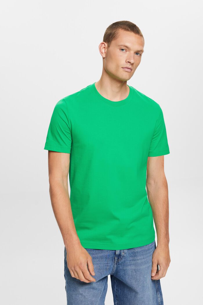 Tričko s kulatým výstřihem, z žerzeje z bavlny pima, GREEN, detail image number 0