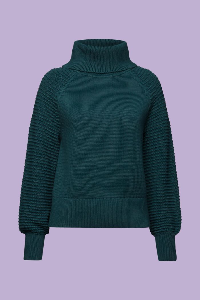Bavlněný pulovr s nízkým rolákovým límcem, EMERALD GREEN, detail image number 5
