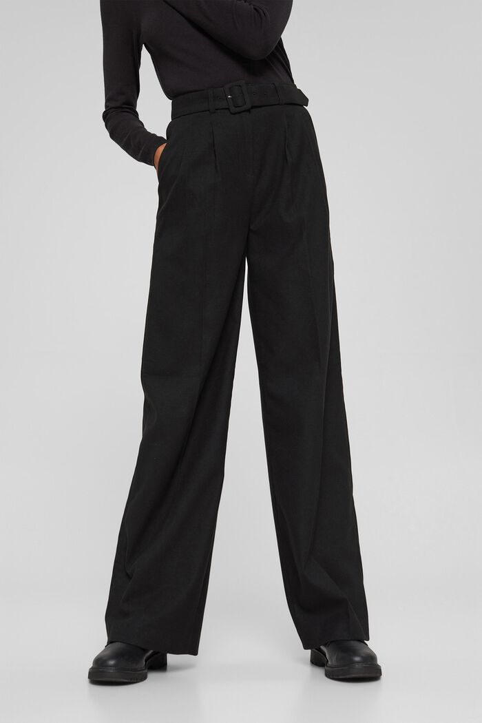 Z recyklovaného materiálu: flanelové kalhoty s opaskem, BLACK, detail image number 0