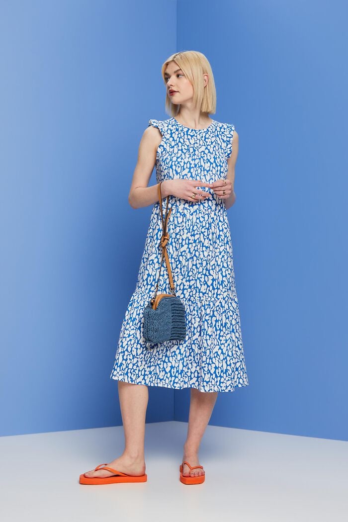 Vzorované žerzejové midi šaty, 100% bavlna, BRIGHT BLUE, detail image number 1
