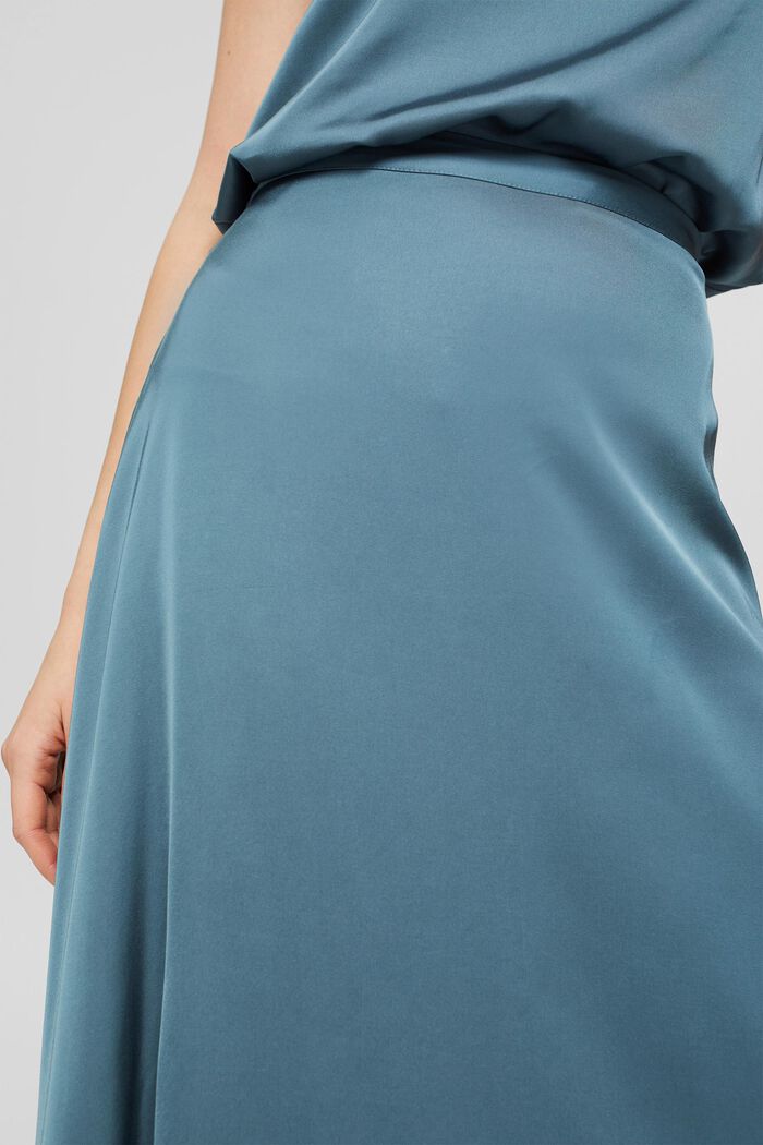 Midi sukně se vzhledem saténu, LENZING™ ECOVERO™, PETROL BLUE, detail image number 5