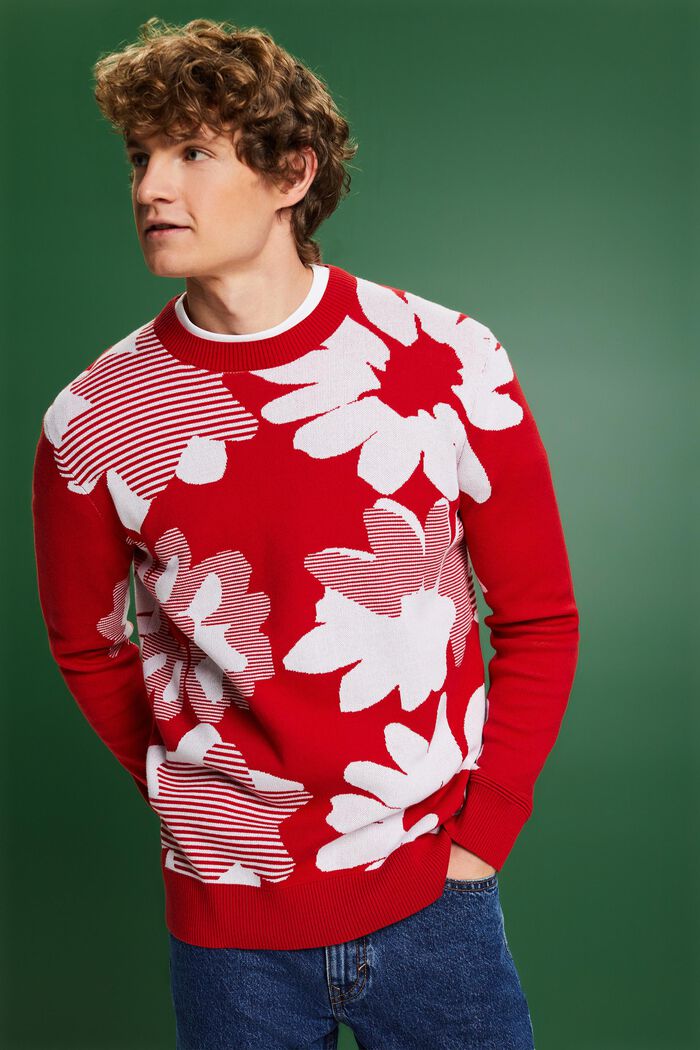Žakárový pulovr z bavlny, DARK RED, detail image number 4