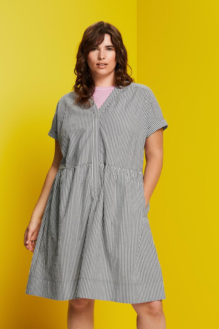 CURVY šaty z materiálu seersucker, 100% bavlna, NAVY, detail image number 0