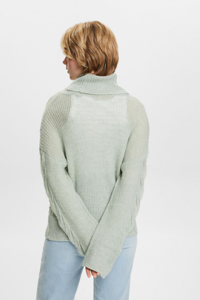 Pletený pulovr s copánkovým vzorem a s nízkým rolákem, LIGHT AQUA GREEN, detail image number 4