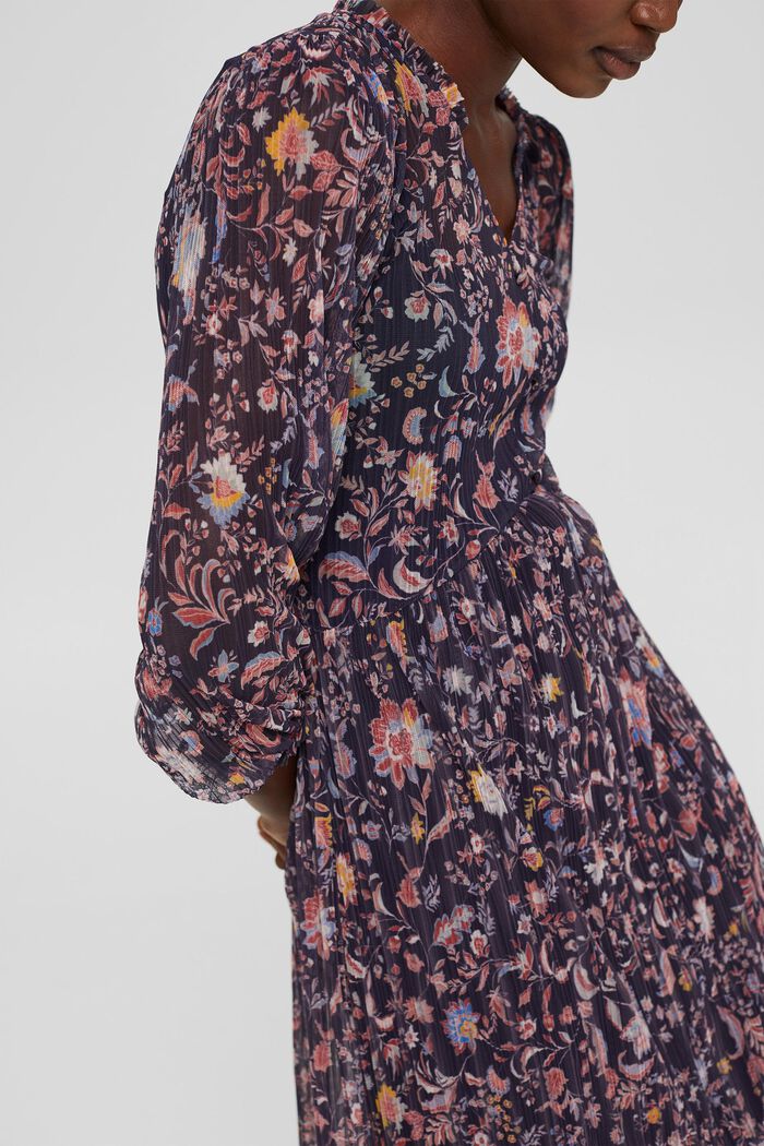 Plisované síťované šaty s květovaným potiskem, NAVY, detail image number 3