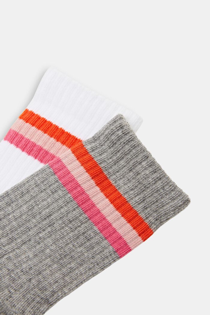 2 páry žebrovaných ponožek s proužky, WHITE/LIGHT GREY, detail image number 1