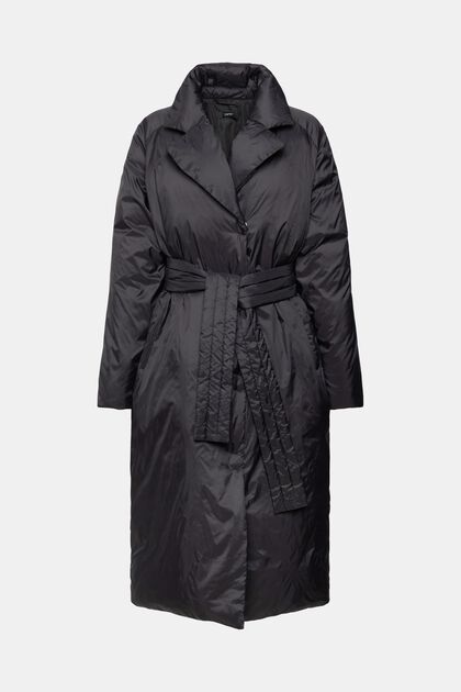 Dlouhý kabát z recyklované výplně z prachového peří, BLACK, overview