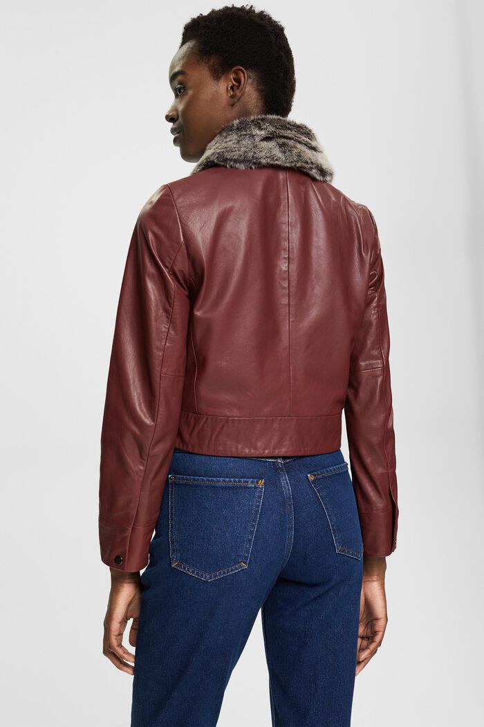 Kožená bunda s límcem z imitace kožešiny, RUST BROWN, detail image number 5