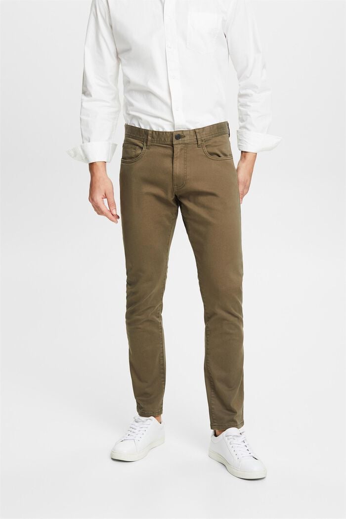 Kalhoty se štíhlým střihem Slim Fit, bio bavlna, DARK KHAKI, detail image number 0