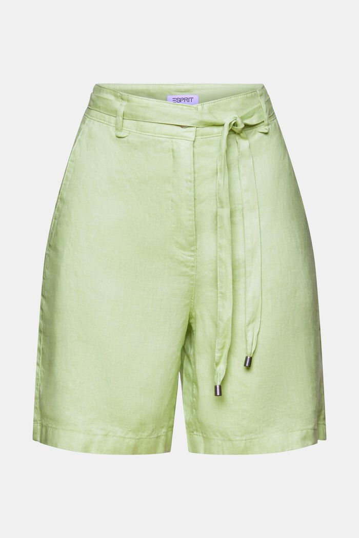 Lněné šortky se širokými nohavicemi, LIGHT GREEN, detail image number 6