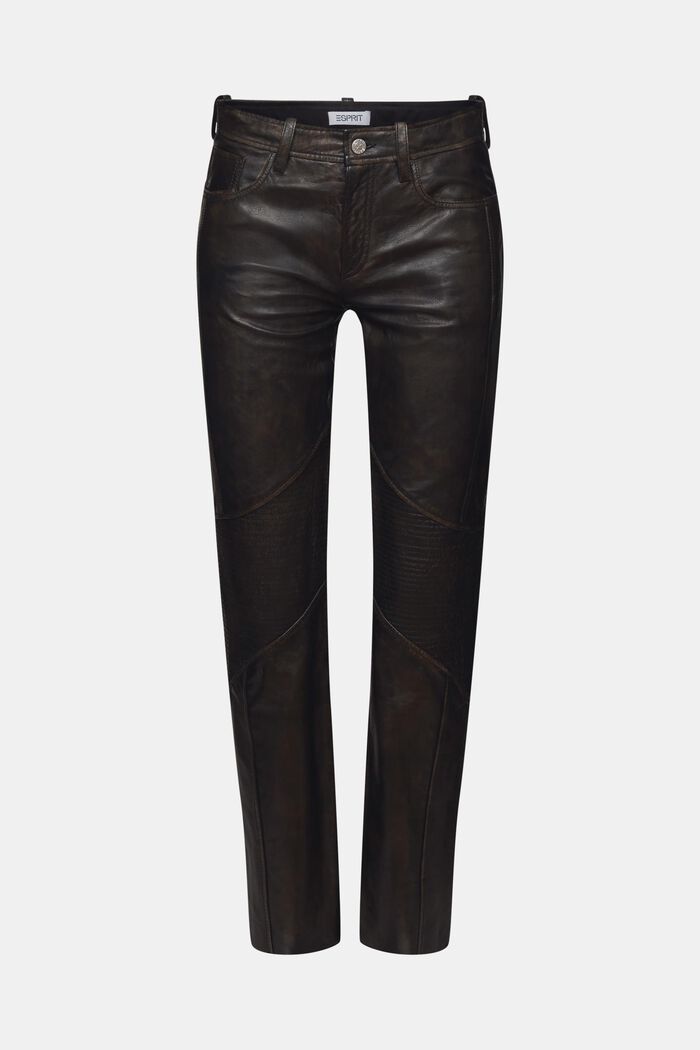 Rovné kožené kalhoty, středně vysoký pas, BLACK, detail image number 6