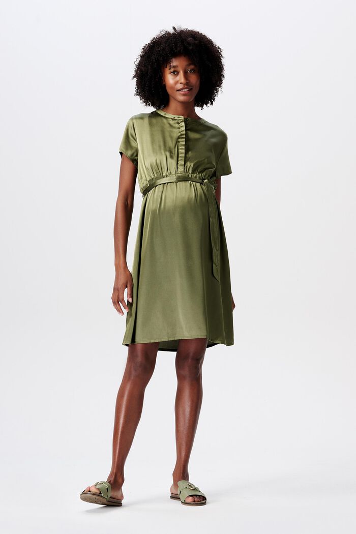 MATERNITY Saténové šaty s páskem, OLIVE GREEN, detail image number 1