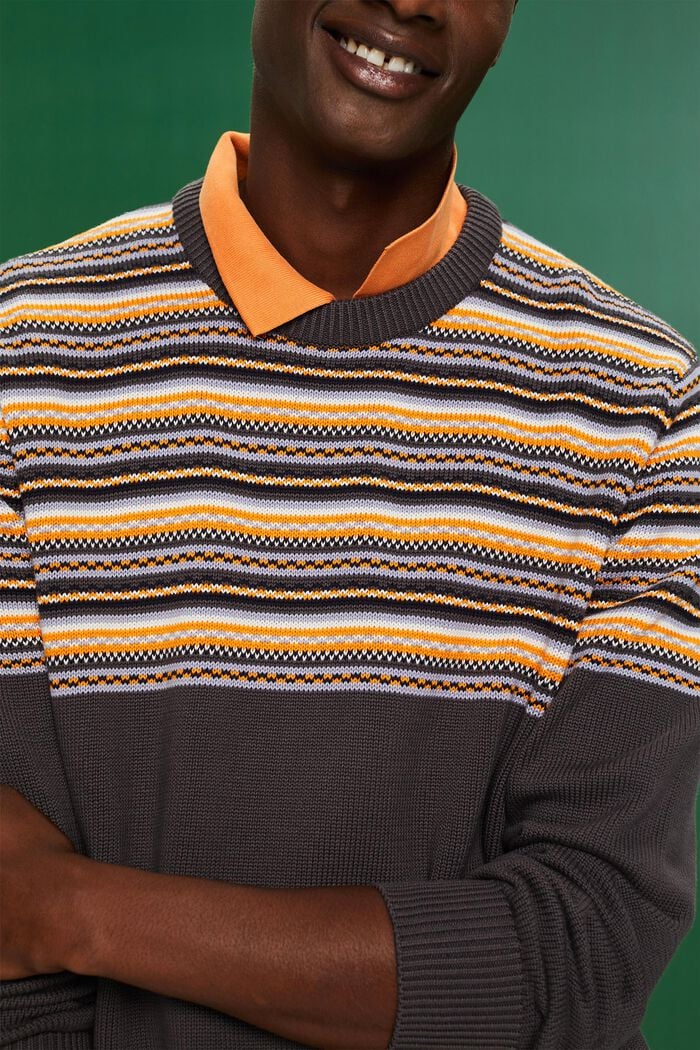 Žakárový pulovr s kulatým výstřihem, z bavlny, DARK GREY, detail image number 1