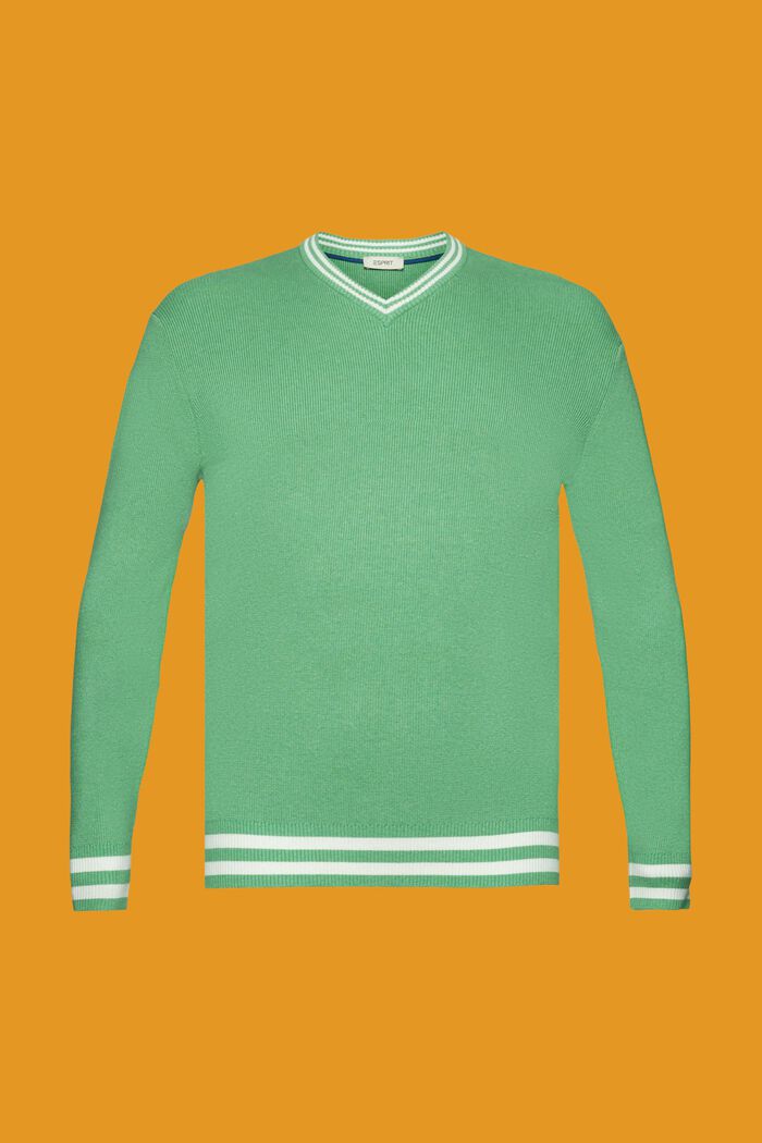 Bavlněný pulovr, špičatý výstřih, udržitelná bavlna, GREEN, detail image number 5
