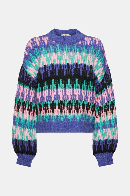 Pestrobarevný hrubý pulovr ze směsi s vlnou, BRIGHT BLUE, overview