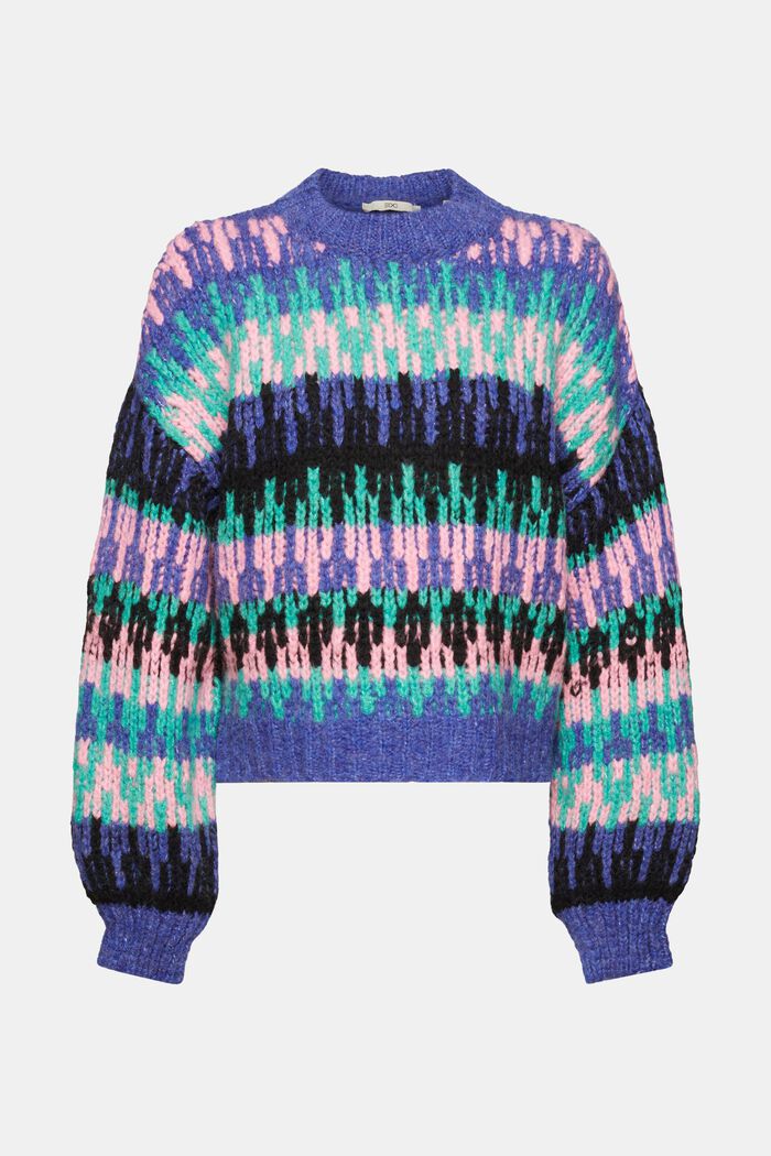 Pestrobarevný hrubý pulovr ze směsi s vlnou, BRIGHT BLUE, detail image number 6