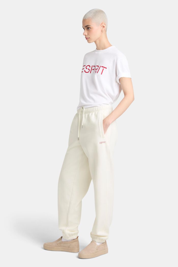 Unisex teplákové flaušové kalhoty s logem, z bavlny, OFF WHITE, detail image number 1