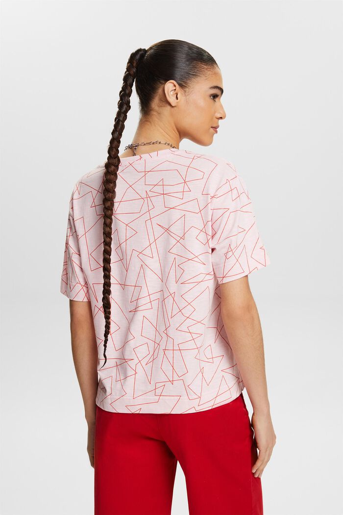 Potištěné bavlněné tričko se špičatým výstřihem, LIGHT PINK, detail image number 2