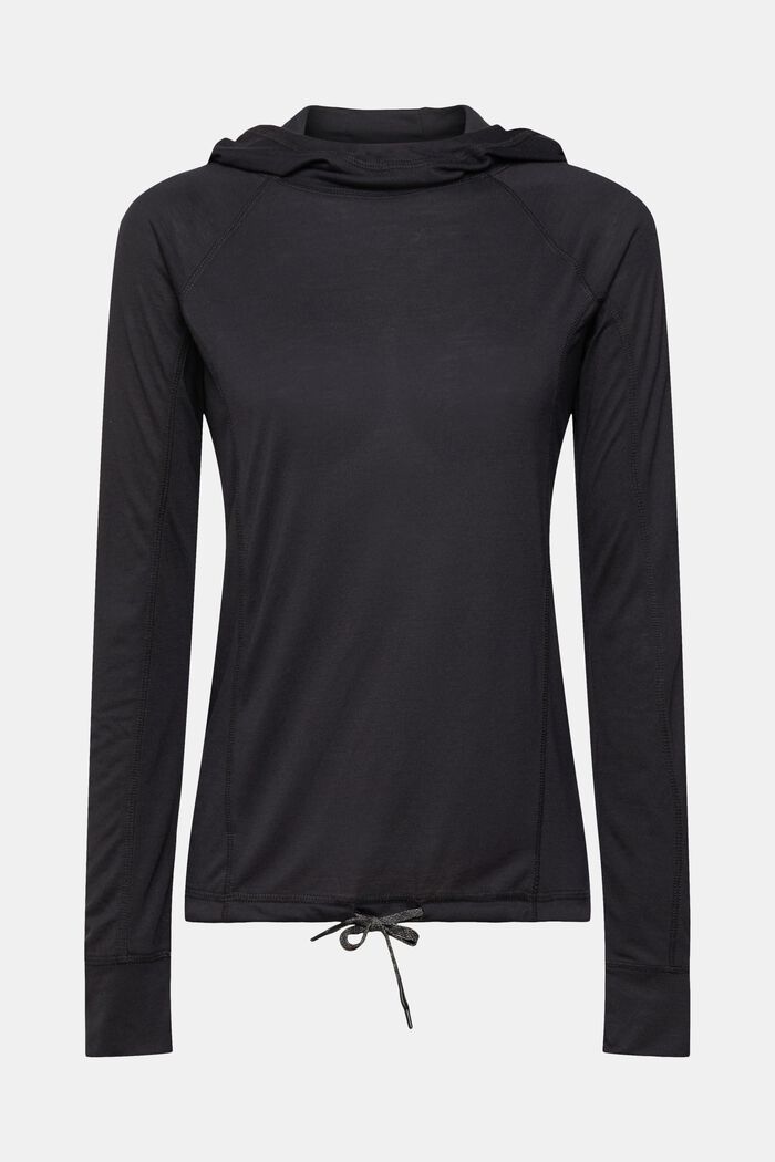 Tričko, dlouhý rukáv a kapuce, LENZING™ ECOVERO™, BLACK, detail image number 2