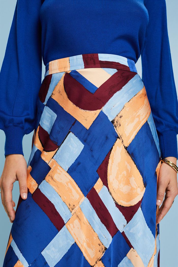 Vzorovaná saténová midi sukně, BLUE, detail image number 2