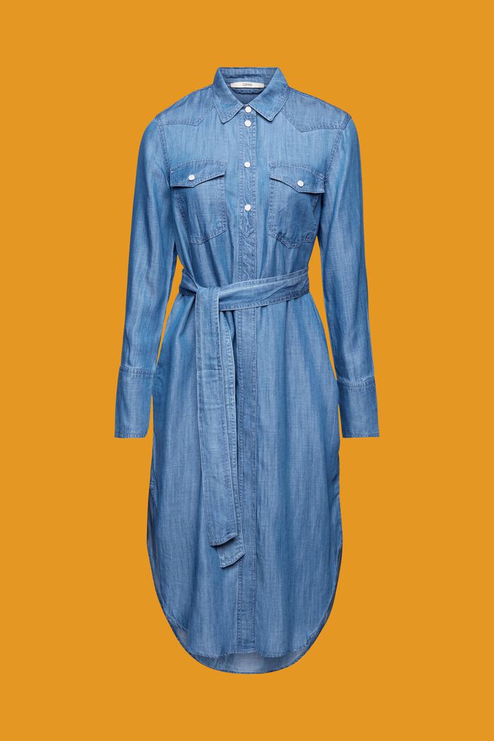Denimové košilové šaty s odepínací vázačkou, BLUE MEDIUM WASHED, detail image number 5