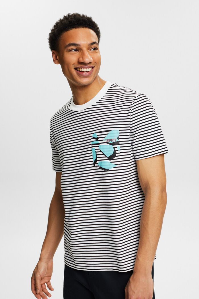 Pruhované tričko z bavlněného žerzeje, BLACK, detail image number 0