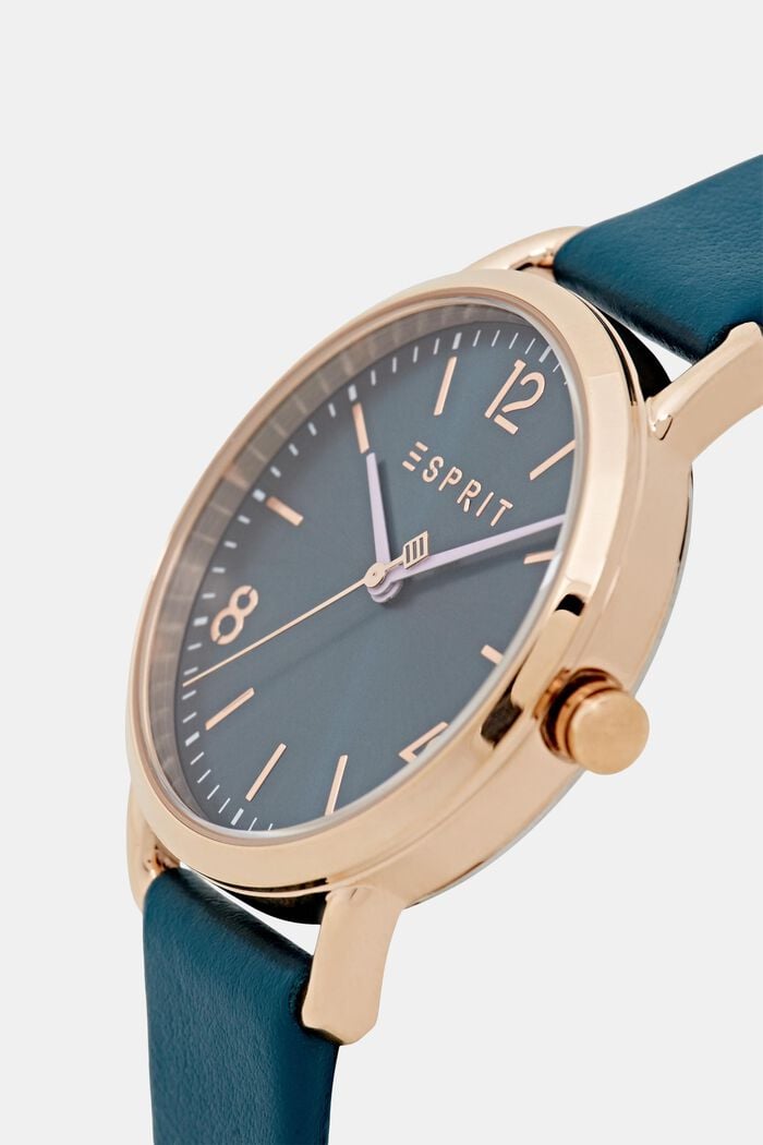 Nerezové hodinky s koženým páskem, BLUE, detail image number 1