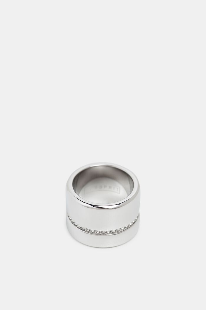Výrazný prsten s řadou zirkonů, nerezová ocel
