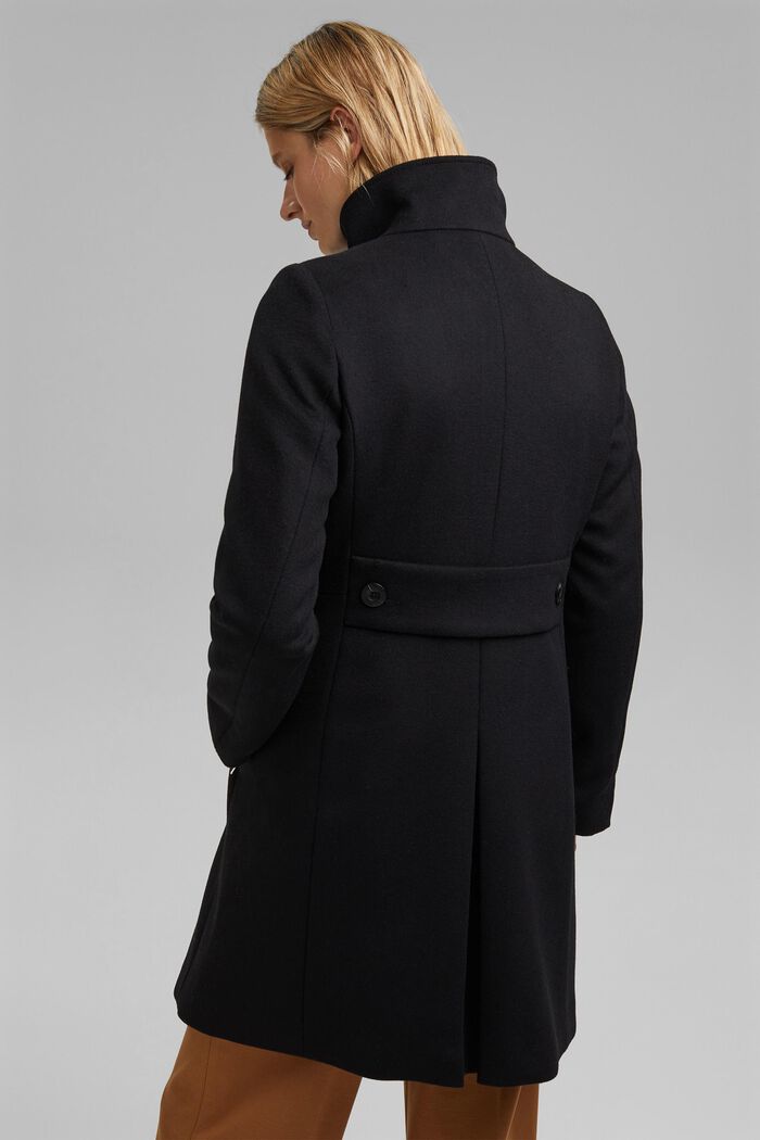 Ze směsi s vlnou: kabát se stojáčkem, BLACK, detail image number 3