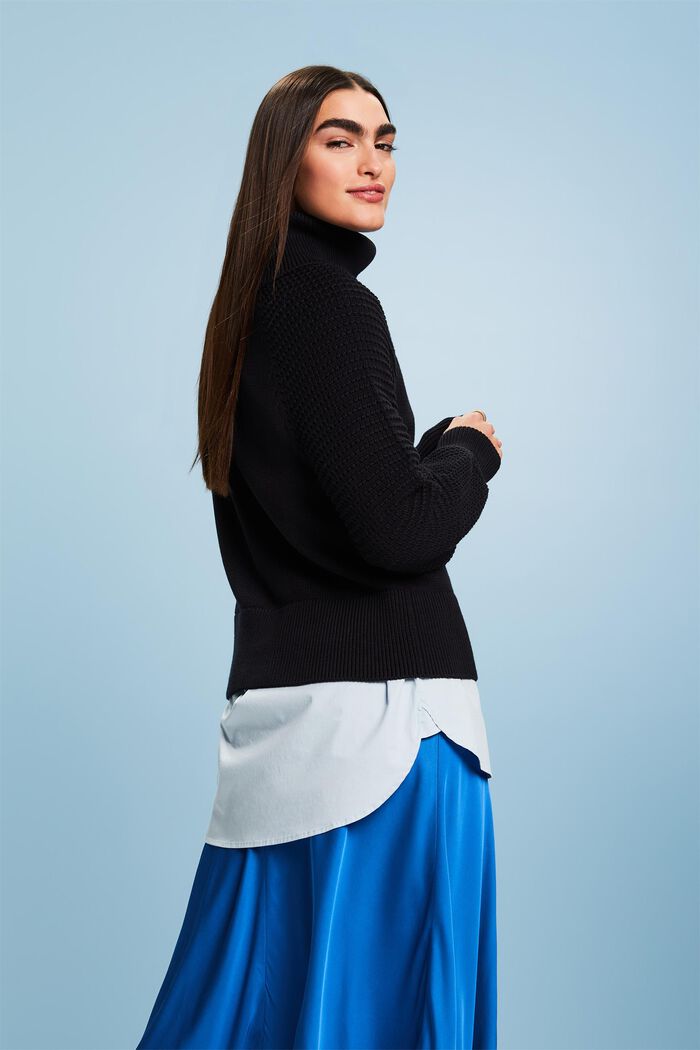Bavlněný pulovr s nízkým rolákovým límcem, BLACK, detail image number 4