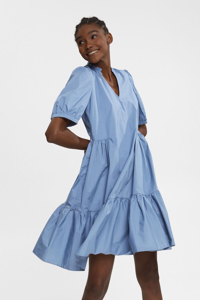 Volánové šaty z bavlny, GREY BLUE, detail image number 3
