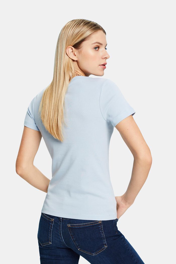 Bavlněné tričko se špičatým výstřihem, LIGHT BLUE, detail image number 2
