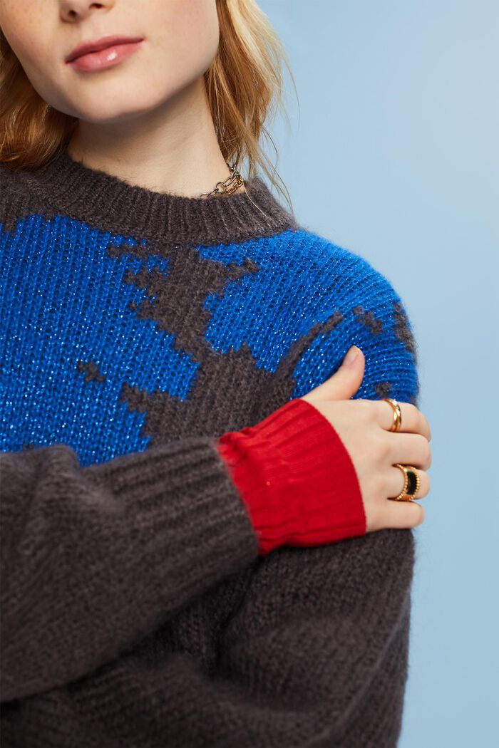 Metalický žakárový pletený pulovr, DARK GREY, detail image number 3