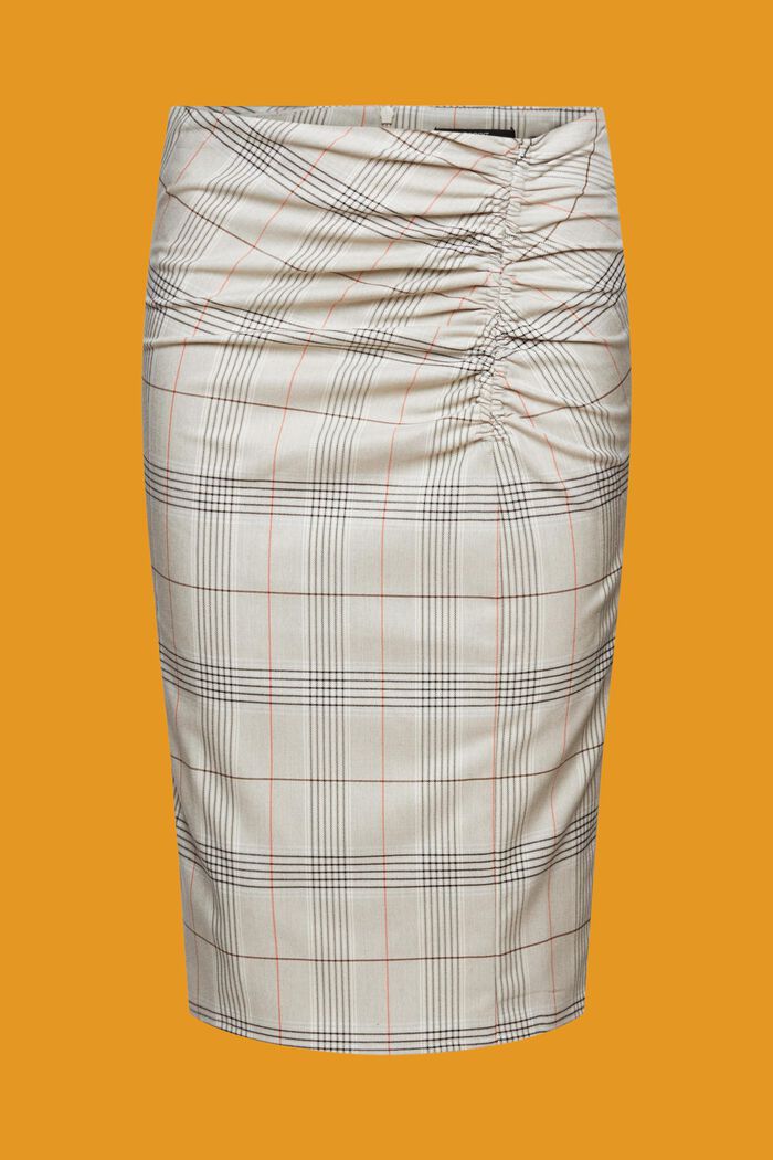 Károvaná pouzdrová sukně s nabíraným detailem, LIGHT TAUPE, detail image number 7