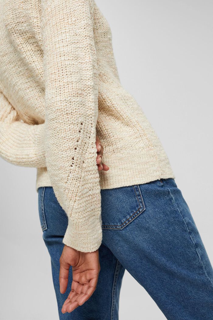 Pletený pulovr ze směsi s bio bavlnou, OFF WHITE, detail image number 2