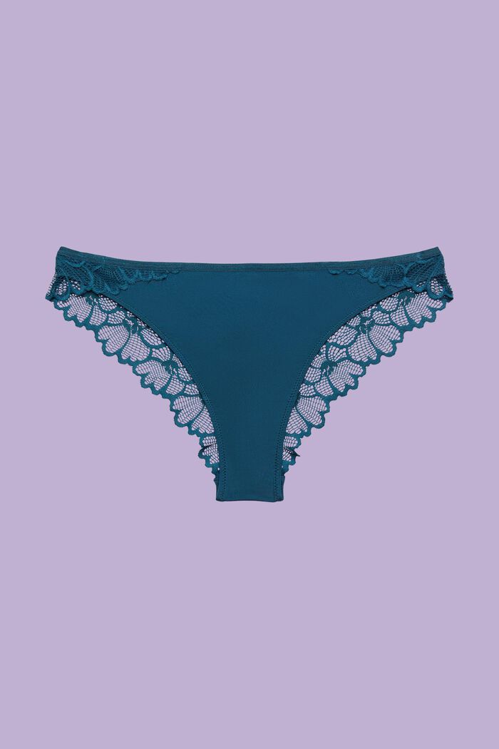 Brazilské kalhotky z květované krajky, PETROL BLUE, detail image number 3