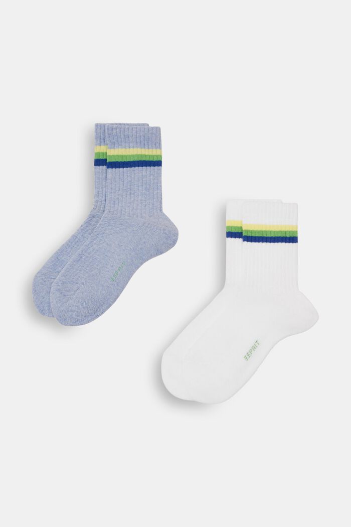 2 páry žebrovaných ponožek s proužky, BLUE/WHITE, detail image number 0
