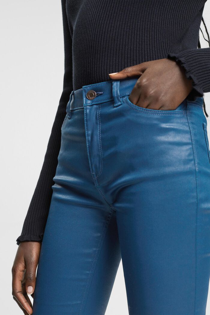 Kalhoty v úzkém střihu s vysokým pasem, z imitace kůže, PETROL BLUE, detail image number 2
