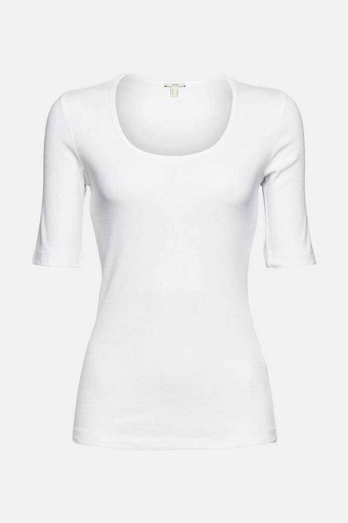Jemně žebrované tričko ze směsi s bio bavlnou, WHITE, detail image number 3