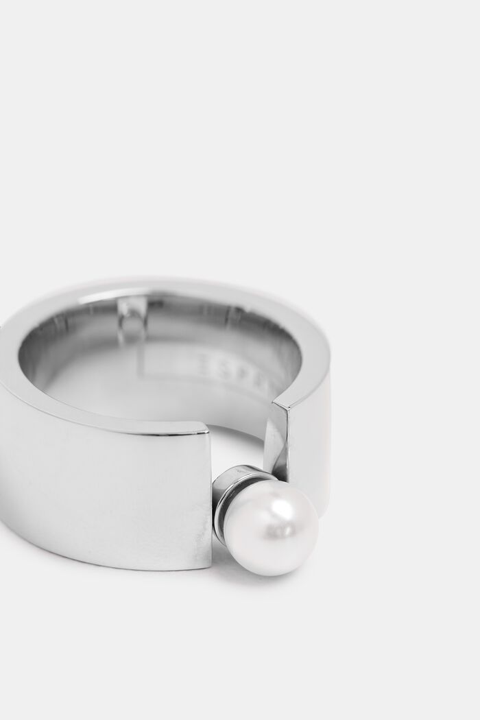 Široký prsten s perlou, nerezová ocel, SILVER, detail image number 0
