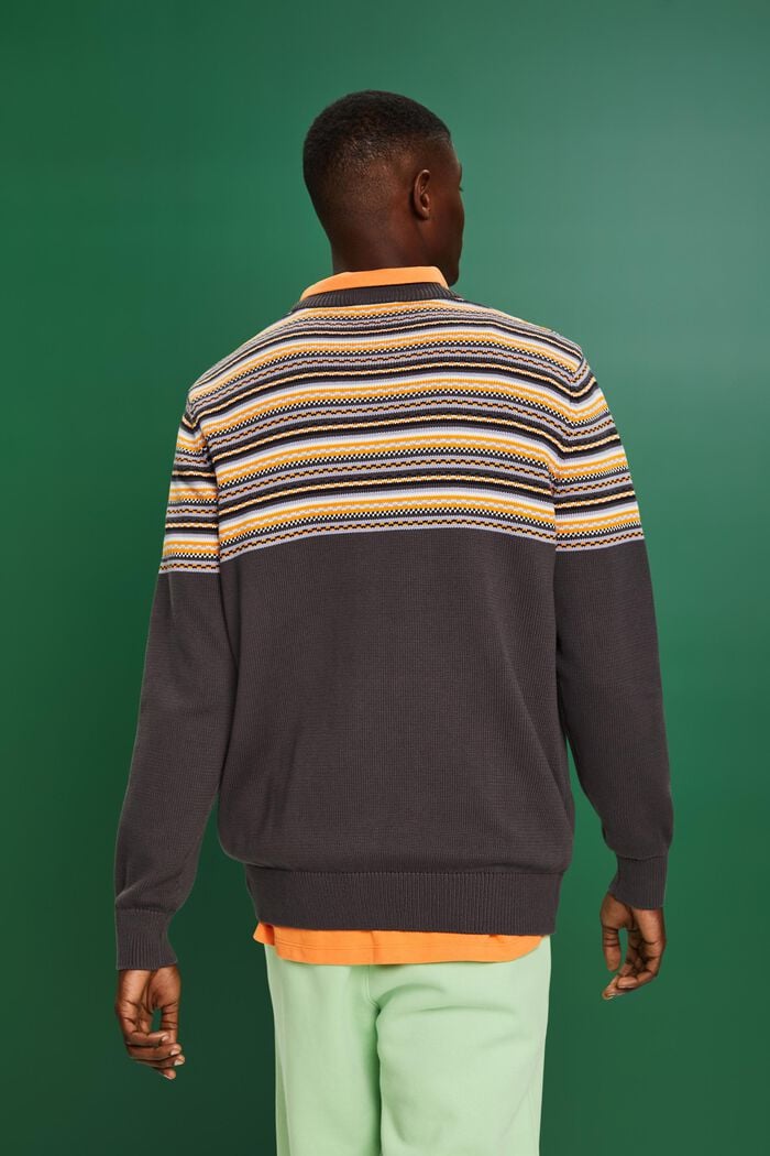 Žakárový pulovr s kulatým výstřihem, z bavlny, DARK GREY, detail image number 3